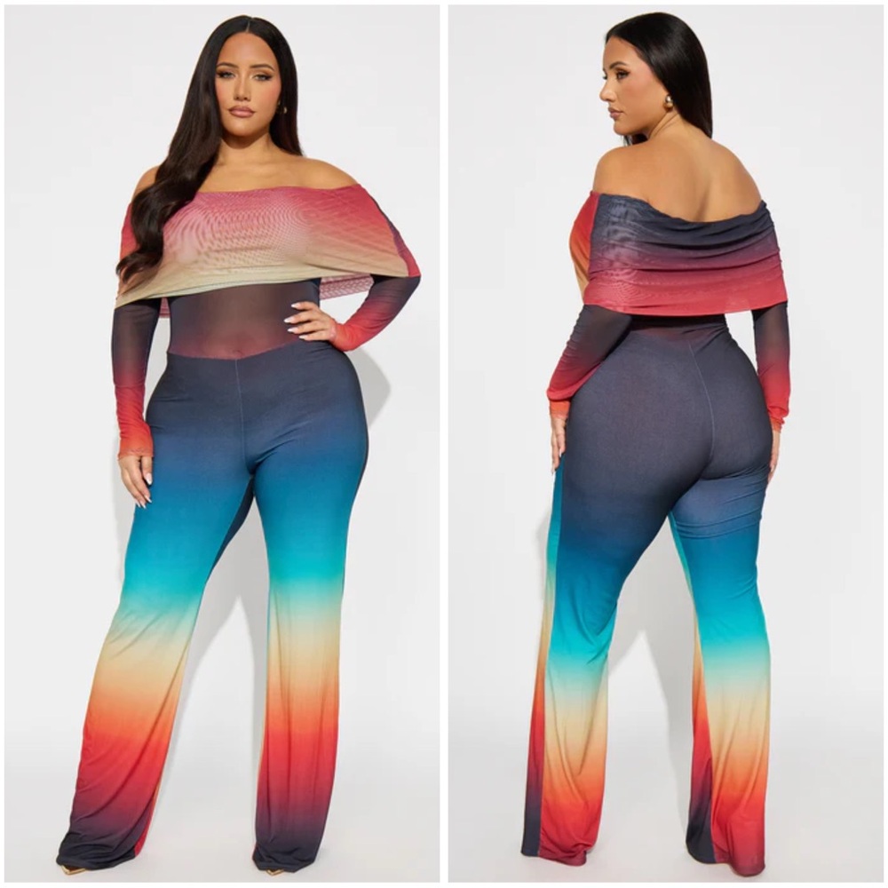 Fashion Nova Multicolor Off-Shoulder Jumpsuit